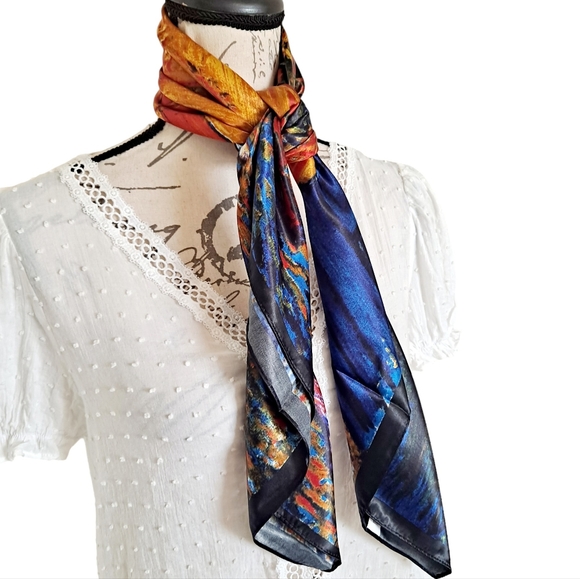 💖 2/$30 Square Satin abstract art oil painting Hair neck or purse Scarf New - Picture 7 of 16